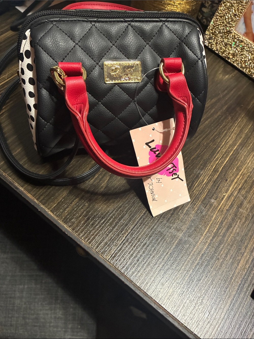 Betsey Johnson Quilted Black Mini Satchel with Red Handles